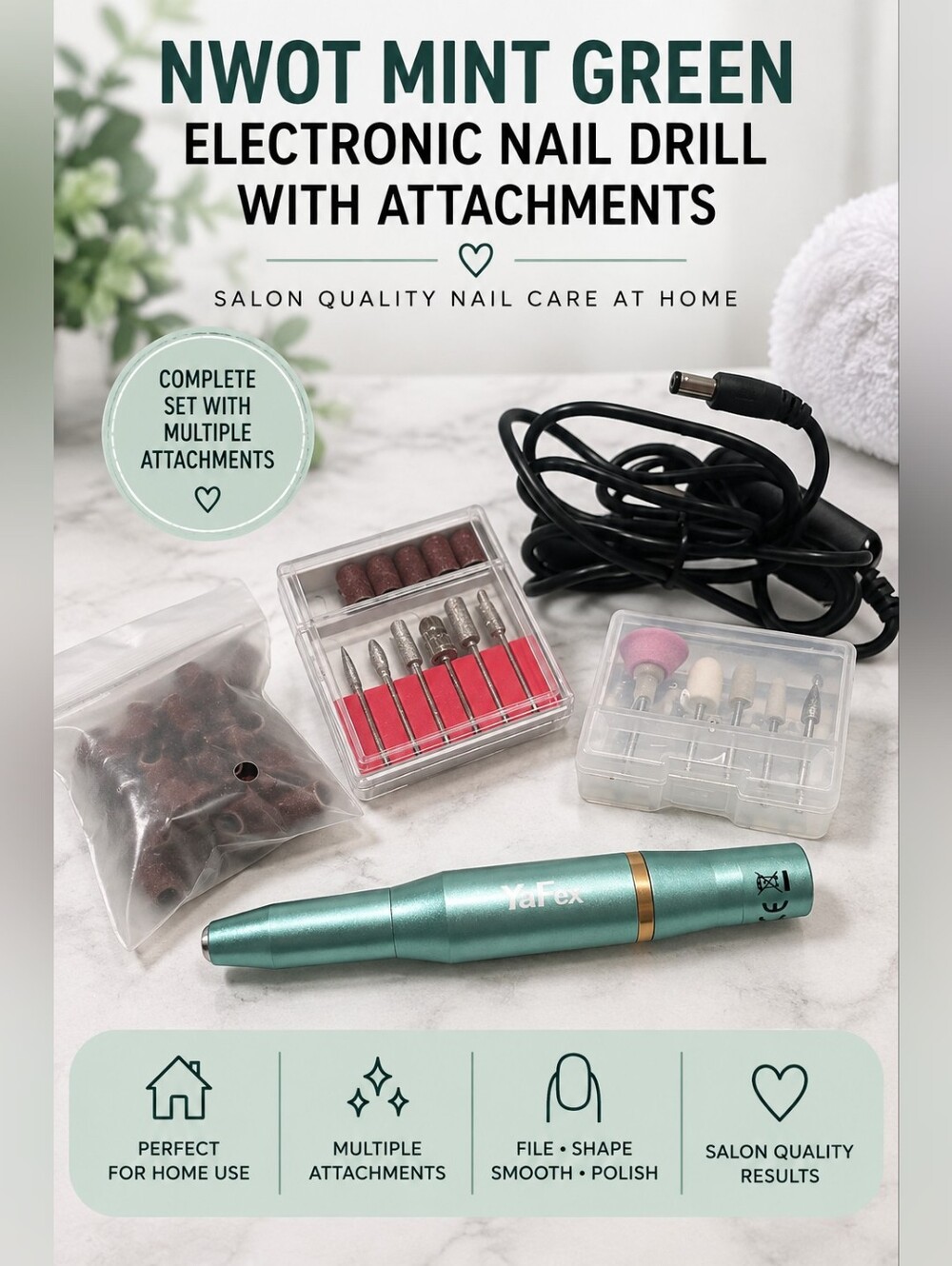 Mint Green Electronic Nail Drill with Accessories